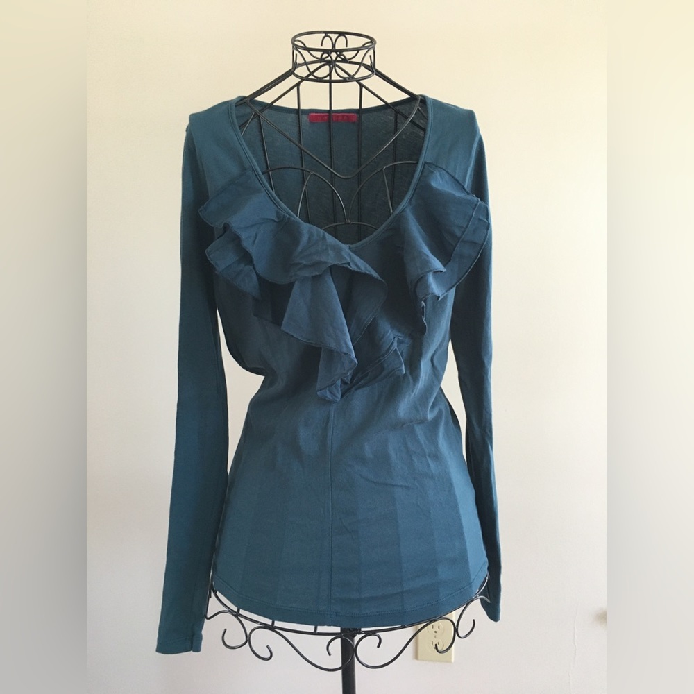 Velvet by Graham and Spencer cotton ruffle front long sleeve tee